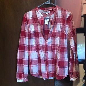 Red and White Long Sleeve Plaid Shirt